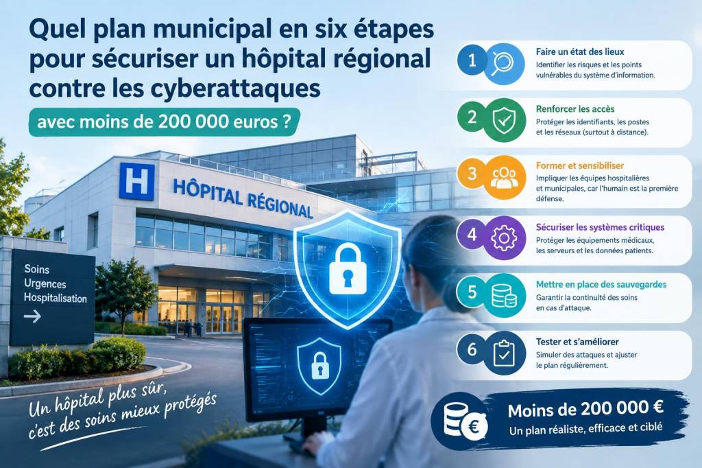 Quel plan municipal en six étapes pour sécuriser un hôpital régional contre les cyberattaques avec moins de 200 000 euros